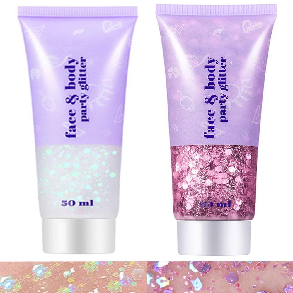 Go Ho Pink and White Body Glitter Set,Singer Concerts Face Glitter Gel Makeup,Holographic Long Lasting Chunky Sequins Glitters for Eye Lip Hair Nails,Festival Rave Accessories,White&Pink