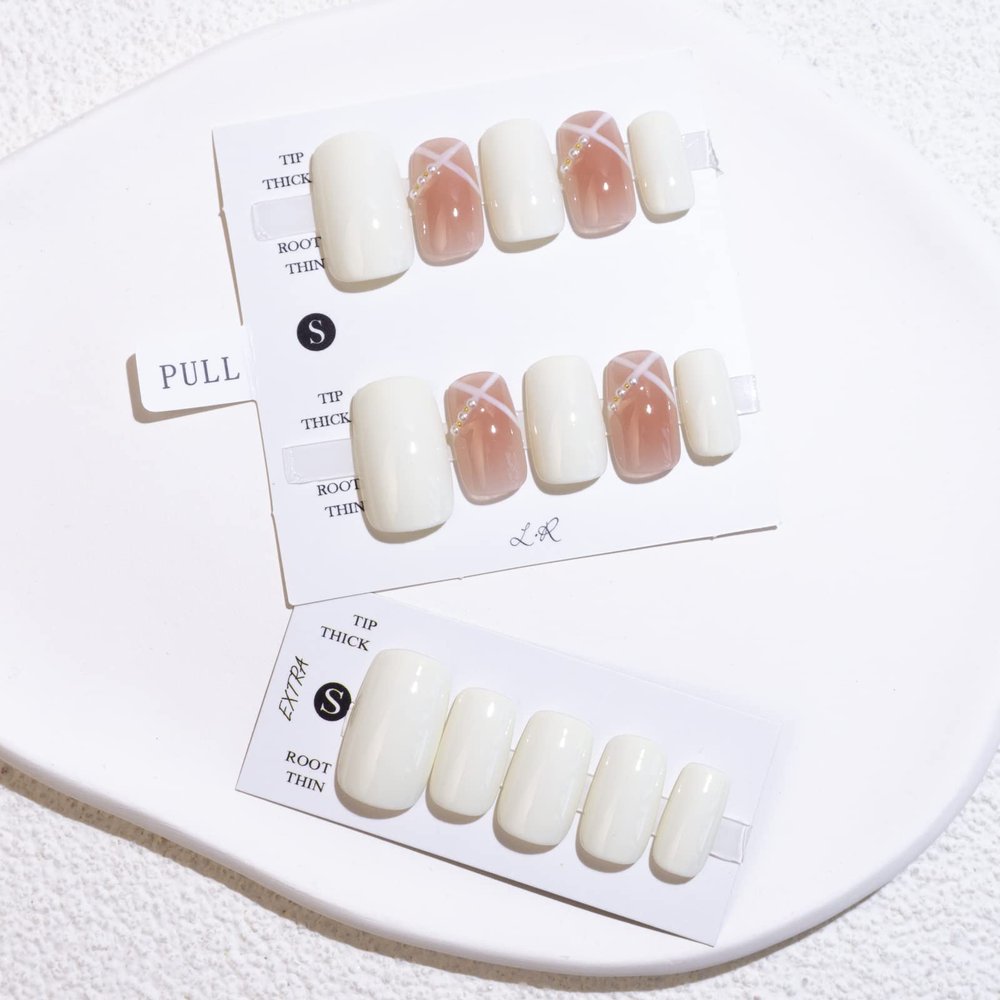 Light Rain Large Size Hand-made Press on Nails, 3D Gel UV Finished False nails with Design by Professional Manicurist