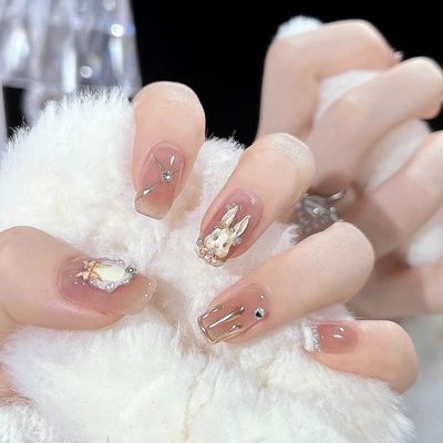Light Rain Large Size Hand-made Press on Nails, 3D Gel UV Finished False nails with Design by Professional Manicurist
