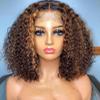 180% Density Short Bob Wig 4T27 Ombre Brown Blonde Lace Front Wig Highlight Deep Wave Wig Human Hair For Women 13x5 HD Transparent Lace Front Wig Brazilian Curly Wig Pre Plucked With Baby Hair 16Inch view 2