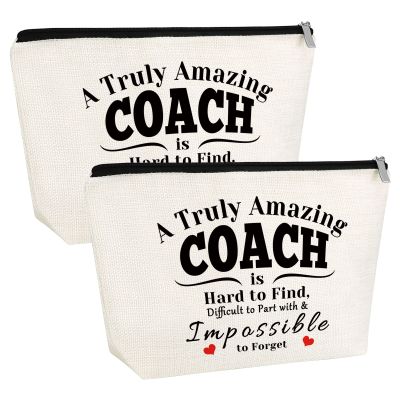 2PCS Best Coach Ever Gifts for Soccer Coach Gifts for Teacher Makeup Bag Thank You Hockey Soccer Softball Baseball Basketball Volleyball Swim Dive Gym Present Cosmetic Bag End Of Season Present
