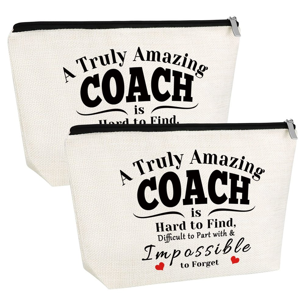 2PCS Best Coach Ever Gifts for Soccer Coach Gifts for Teacher Makeup Bag Thank You Hockey Soccer Softball Baseball Basketball Volleyball Swim Dive Gym Present Cosmetic Bag End Of Season Present