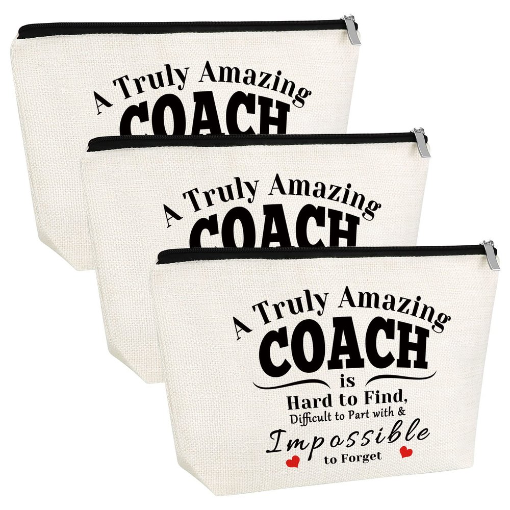 3PCS Best Softball Coach Gifts for Basketball Coach Gifts Cosmetic Bag Thank You Coachs Gift for Hockey Soccer Softball Baseball Basketball Volleyball Swim Dive Gym Coachs Gift Teacher Cosmetic Bag