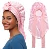 AWAYTR Long Satin Bonnet for Braids - Elastic Silk Hair Bonnets for Sleeping Night Cap Stretchy Tie Band for WomenPink view 1