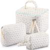 Paterr 3 Pieces Cotton Quilted Makeup Bag Set Coquette Cosmetic Bag Aesthetic Travel Toiletry pouch Cute Pouch Kawaii Aesthetic for Women(White,Little Flower) view 1