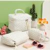 Paterr 3 Pieces Cotton Quilted Makeup Bag Set Coquette Cosmetic Bag Aesthetic Travel Toiletry pouch Cute Pouch Kawaii Aesthetic for Women(White,Little Flower) view 2