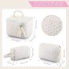 Paterr 3 Pieces Cotton Quilted Makeup Bag Set Coquette Cosmetic Bag Aesthetic Travel Toiletry pouch Cute Pouch Kawaii Aesthetic for Women(White,Little Flower) view 4