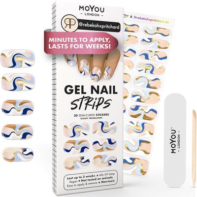 MOYOU LONDON Semi Cured Gel Nail Strips - 20 Pcs. Waterproof Gel Nail Wraps, Cures in Sunlight or UV/LED Lamp, Lasts Up to 2+ Weeks, Stretchable, Easy to Apply & Remove, Vegan & Cruelty-Free