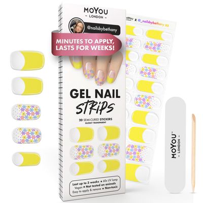 MOYOU LONDON Semi Cured Gel Nail Strips - 20 Pcs. Waterproof Gel Nail Wraps, Cures in Sunlight or UV/LED Lamp, Lasts Up to 2+ Weeks, Stretchable, Easy to Apply & Remove, Vegan & Cruelty-Free