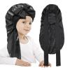 AWAYTR Long Toddler Silk Bonnet for Sleeping Elastic Satin Bonnets for Curly Hair Braid Night Cap for Aged 3-12 Kids (Black) view 1