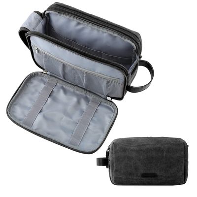 BAGSMART Toiletry Bag for Men, Canvas Travel Toiletry Organizer Dopp Kit Water-resistant Shaving Bag for Toiletries Accessories,Black-Large
