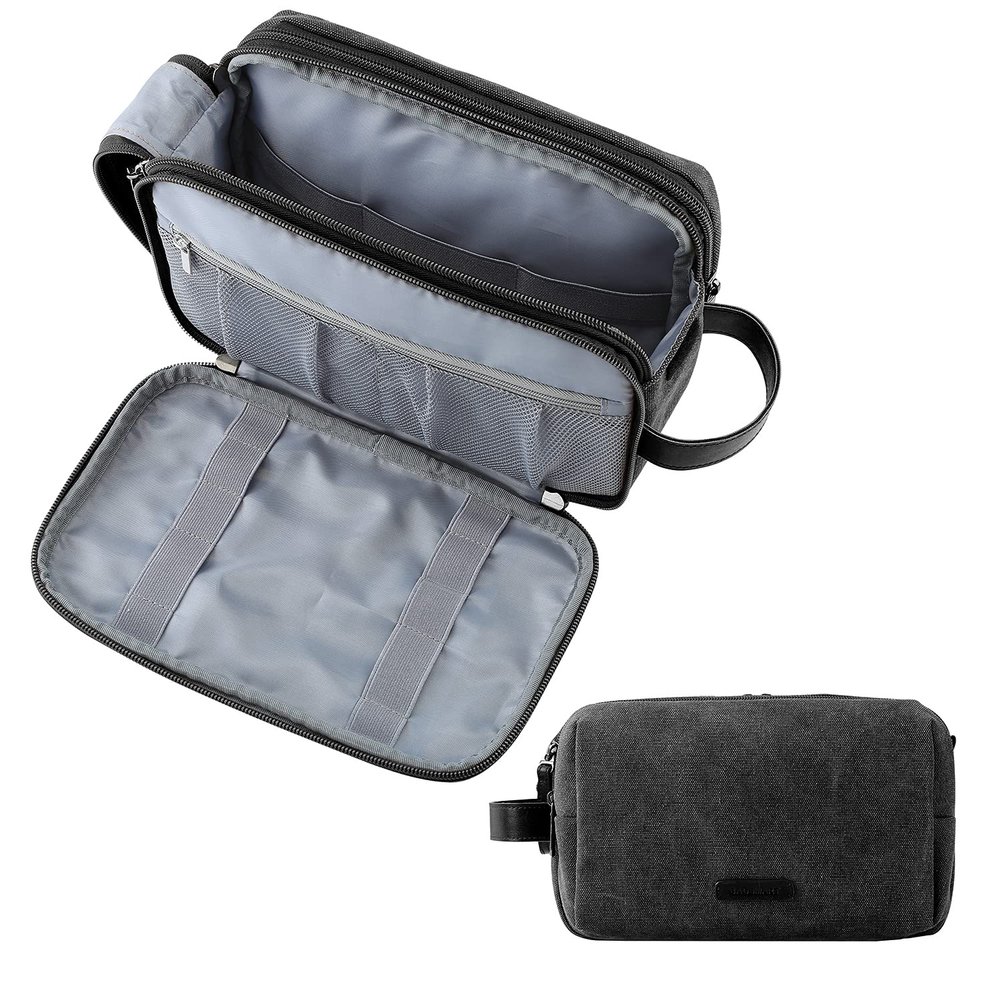 BAGSMART Toiletry Bag for Men, Canvas Travel Toiletry Organizer Dopp Kit Water-resistant Shaving Bag for Toiletries Accessories,Black-Large