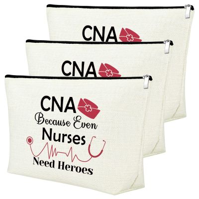 3PCS CNA Gift Certified Nursing Assistant Gifts Makeup Cosmetic Bag CNA Week Gifts Medical Student Appreciation Gift for Women Thank You Present Retirement Birthday Present Travel Makeup Pouch