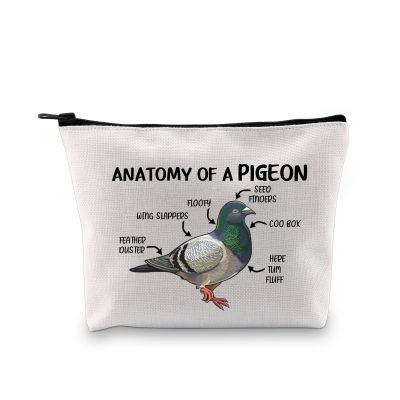 G2TUP Pigeon Lover Gift: Anatomy Of A Pigeon Makeup Bag - White, Zipper Travel Bag