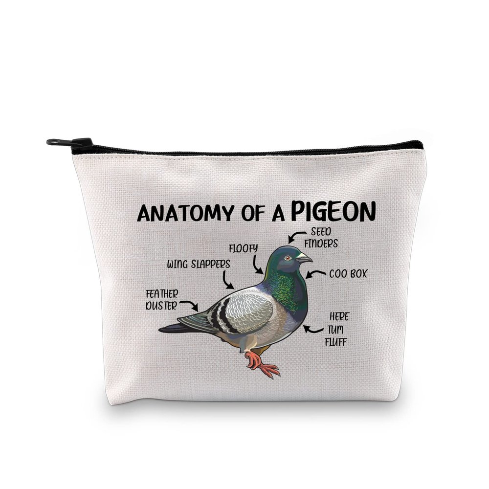 G2TUP Pigeon Lover Gift: Anatomy Of A Pigeon Makeup Bag - White, Zipper Travel Bag