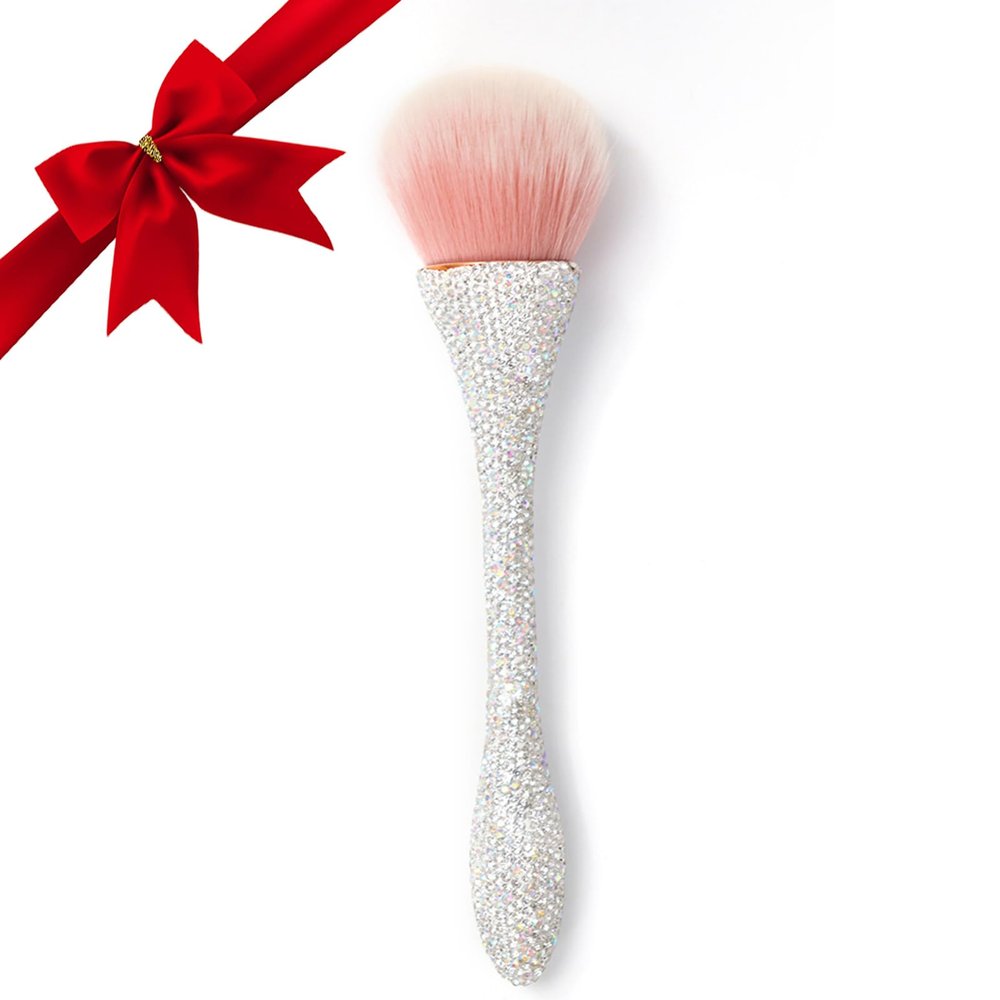 FRUJCDKI Full Diamond Luxury Shine Nail Art Dust Powder Remover Brush, Nail Art Dust Cleaner Brush, Soft Cleaner Brush for Makeup (Silver)