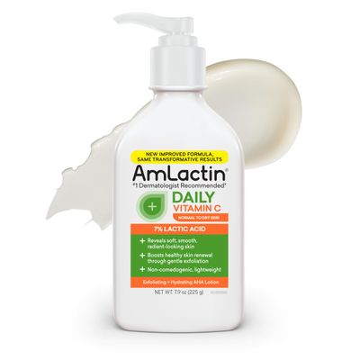 AmLactin Daily Vitamin C Lotion  Brightening Body Lotion for Dry Skin - No-Scrub Exfoliator and Moisturizer with 7% Lactic Acid AHA and Vitamin C, 7.9 oz (Packaging May Vary)
