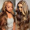 26 Inch Honey Blonde Lace Front Wig Human Hair Pre Plucked 13x4 HD Transparent 4/27 Highlight Ombre Lace Front Wig Human Hair for Women Body Wave Frontal Wig Human Hair with Baby Hair 200 Density view 1