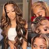 26 Inch Honey Blonde Lace Front Wig Human Hair Pre Plucked 13x4 HD Transparent 4/27 Highlight Ombre Lace Front Wig Human Hair for Women Body Wave Frontal Wig Human Hair with Baby Hair 200 Density view 2