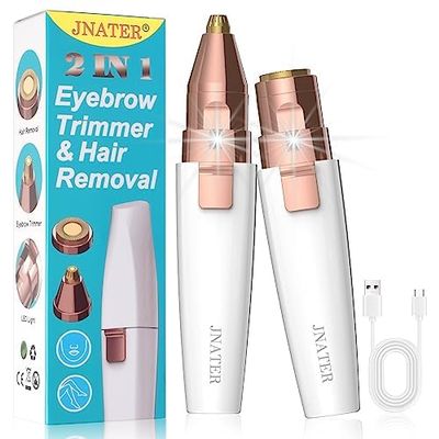 Eyebrow Trimmer, Facial Hair Removal for Women, 2 in 1 Rechargeable Eyebrow Razor & Painless Hair Remover Kit, Hair Removal Device for Eyebrows, Peach Fuzz, Lips, Arms, Legs with Light (Rose Gold