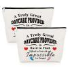 2 Pack Daycare Provider Appreciation Gift Makeup Bag Daycare Teacher Gifts 2 PCS Cosmetic Pouch Thank You Gift for Childcare Provider Gifts for Childhood Educators Gift Christmas Teachers Day Gifts view 1