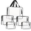 5Pcs Crystal Clear PVC Travel Toiletry Bag Kit for Women Men, Waterproof Vinyl Packing Organizer Storage Bags with Zipper Handle Straps, Cosmetic Pouch Carry on Airport Airline Compliant Bag Handbag view 1