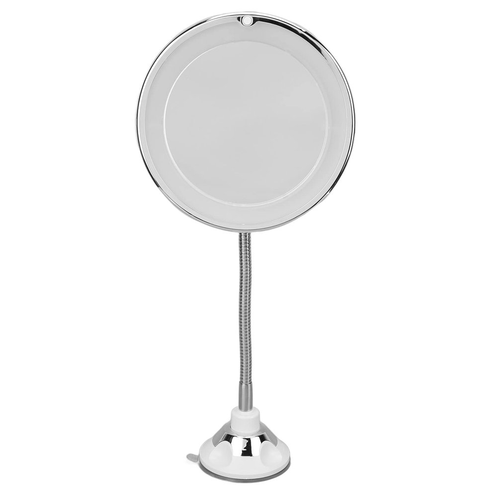 360 Swivel Magnifying Mirror, Battery Operated 10X Magnification Flexible Cordless Goose Neck LED Fill Light Suction Cup, Adjustable Gooseneck for Home Office Travel Makeup