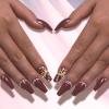 24Pcs Red Press on Nails medium Length Leuhiove Glossy Fake Nails with Rhinestones&Bow Charm Design False Nails with Glue on Nails Acrylic Nails Decoration Stick on Nails for Women Girls view 2