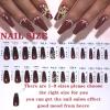 24Pcs Red Press on Nails medium Length Leuhiove Glossy Fake Nails with Rhinestones&Bow Charm Design False Nails with Glue on Nails Acrylic Nails Decoration Stick on Nails for Women Girls view 4