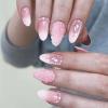 Leuhiove Pink Press on Nails Almond Fake Nails with hinestones&Glitter Powder Designs Almond Shaped Press on Nails Short False Nails with Glue Bling Artificial NailS For Women Girls 24 Pcs view 3