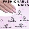 Leuhiove Pink Press on Nails Almond Fake Nails with hinestones&Glitter Powder Designs Almond Shaped Press on Nails Short False Nails with Glue Bling Artificial NailS For Women Girls 24 Pcs view 4