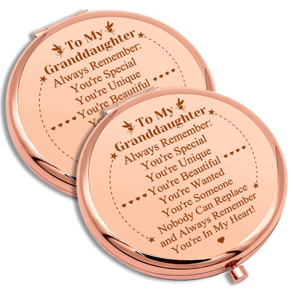 2 PCSGranddaughter Gifts Idea for Birthday Encouragement Gift Compact Makeup Mirror for Granddaughter Folding Pocket Mirror for Her Grandchild Present from Grandma Christmas Graduation Present