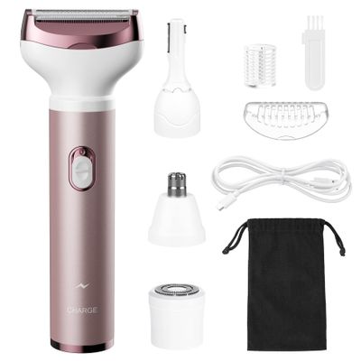 Womens Electric Razor, 4 in 1 Face Shaver for Women, Facial Hair Remover for Women, Electric Women Bikini Trimmers for Legs, Travel Razor for Eyebrow Ear Nose Hair Lip Beard Armpit, Rose Gold