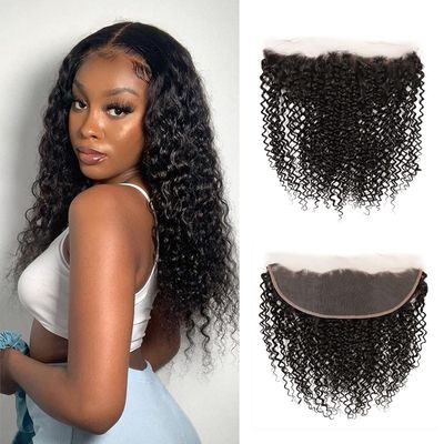 13x4 Lace Frontal Closure Kinky Curly Lace Frontal Closure 12 Inch Unprocessed Brazilian Virgin Hair HD Lace Closure Ear to Ear Transparent Lace Frontal with Baby Hair Natural Color