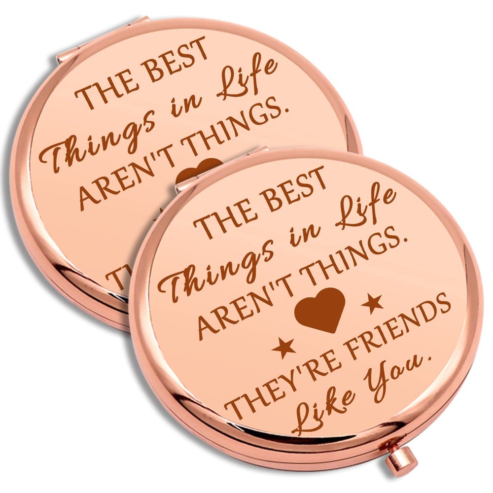 2 PCS Friends Gifts for Girls Birthday Gifts Compact Makeup Mirror for BFF Sister Bestie Friendship Gift for Women Folding Makeup Mirror for Colleague Best Friend Thanksgiving Graduation Gift