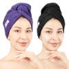 American Soft Linen 100% Cotton Hair Towels for Women, Head Towel Cap, Cotton Hair Turban Towel Wrap for Long Curly Anti Frizz Hair, Soft and Absorbent Cotton Hair Towels 2 Pack, Purple-Black view 1