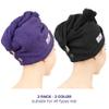 American Soft Linen 100% Cotton Hair Towels for Women, Head Towel Cap, Cotton Hair Turban Towel Wrap for Long Curly Anti Frizz Hair, Soft and Absorbent Cotton Hair Towels 2 Pack, Purple-Black view 2