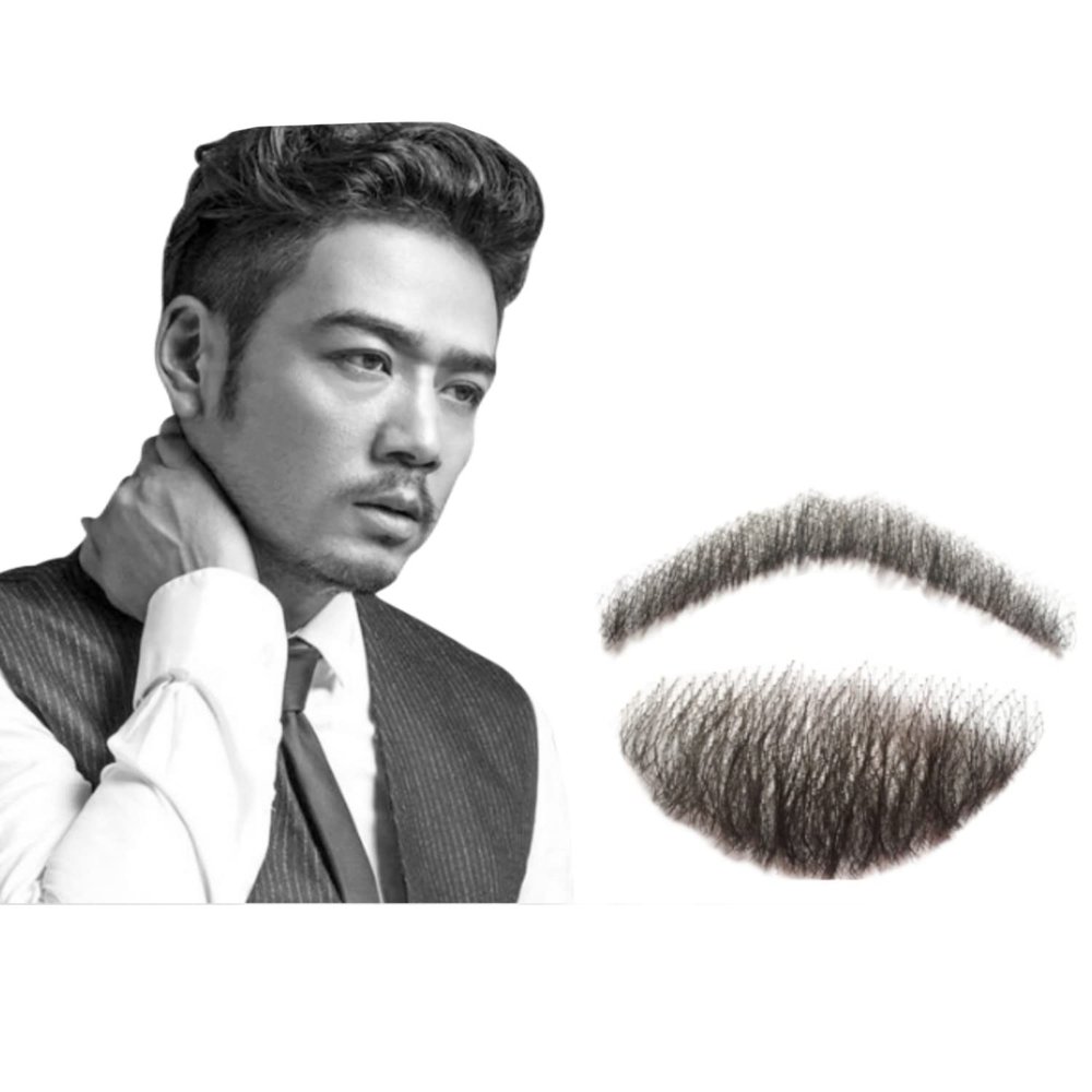 RoseAuroma Goatee Fake Beard 100% Human Hair Face Beard Sexy Reusable Entertainment/Makeup Props/Drama/Party/Cosplay Black
