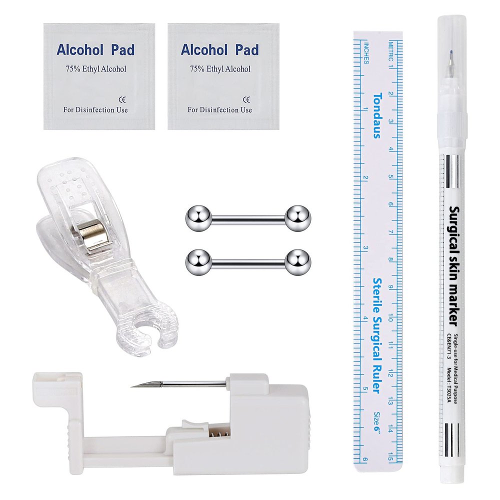 JOYTOYOU 8PCS 16G Body Piercing Kit for Ear, Safe Piercing Gun Kits Body Gauge Piercing Needles Kits Professional At Home Stainless Steel for Women Female