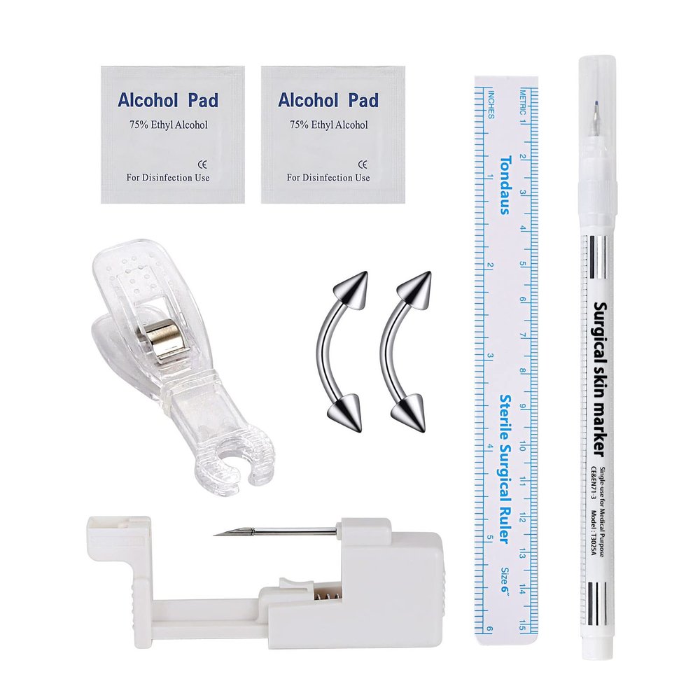 JOYTOYOU 8PCS 16G Body Piercing Kit for Eyebrow, Safe Piercing Gun Kits Body Gauge Piercing Needles Kits Professional At Home Stainless Steel for Women Female