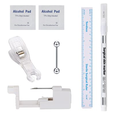 JOYTOYOU 7PCS 14G Body Piercing Kit for Tongue, Safe Piercing Gun Kits Body Gauge Piercing Needles Kits Professional At Home Stainless Steel for Women Female