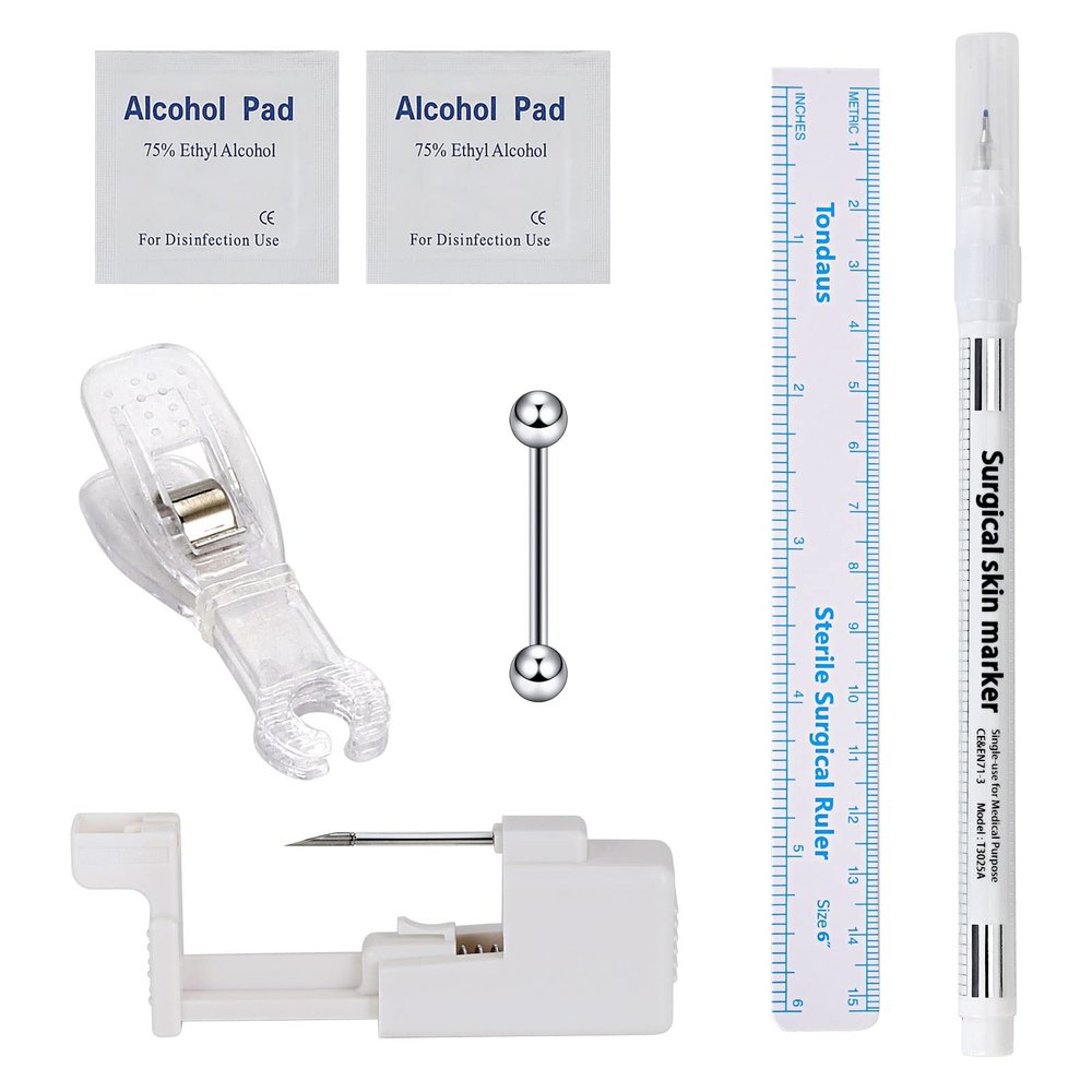 JOYTOYOU 7PCS 14G Body Piercing Kit for Tongue, Safe Piercing Gun Kits Body Gauge Piercing Needles Kits Professional At Home Stainless Steel for Women Female