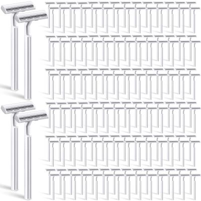 300 Pieces Disposable Razors Bulk for Men Women Individually Wrapped Stainless Steel Hotel Guest Shaving Razors Safety Twin Blades for House Travel Home Use Portable, White