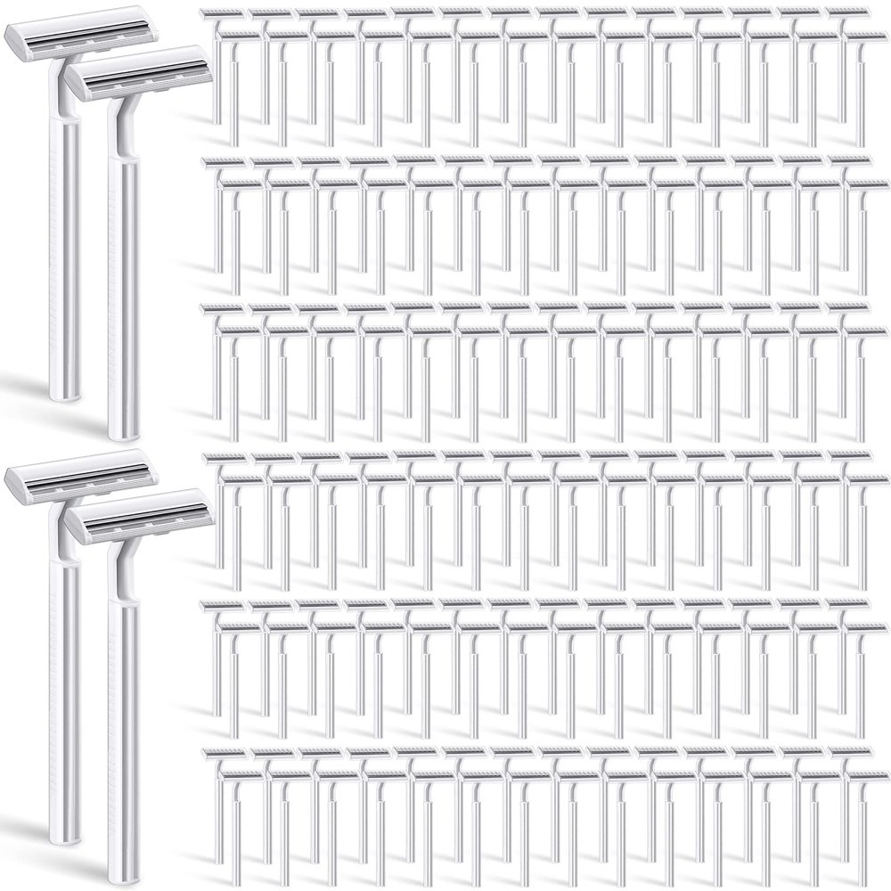 300 Pieces Disposable Razors Bulk for Men Women Individually Wrapped Stainless Steel Hotel Guest Shaving Razors Safety Twin Blades for House Travel Home Use Portable, White