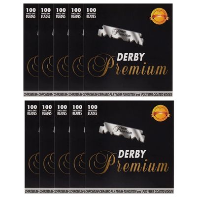 Derby Premium Single Edge Razor Blades, Ultra Sharp, Chromium - Ceramic - Platinum - Tungsten and Polymer Coated Edges (10)