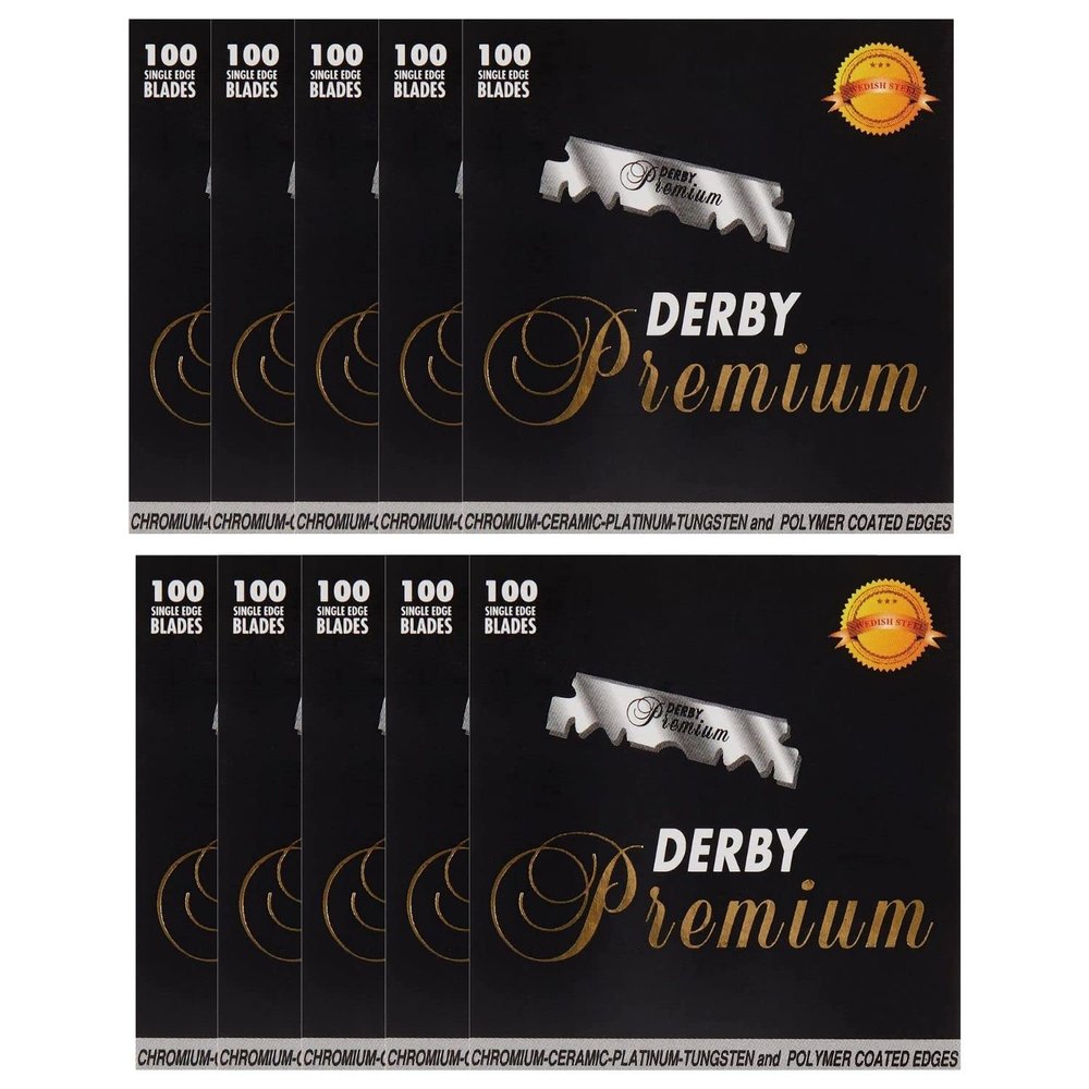 Derby Premium Single Edge Razor Blades, Ultra Sharp, Chromium - Ceramic - Platinum - Tungsten and Polymer Coated Edges (10)