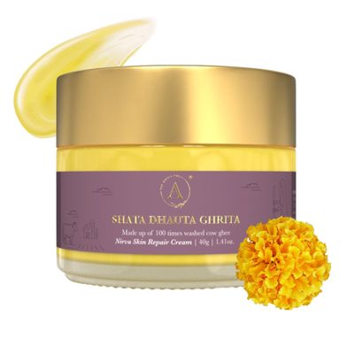 ADHYAY Shata Dhauta Ghrita Skin Renewal Cream Nourishing Hydrating & Age-Defying Ayurvedic Formula Wrinkle Repair & Skincare Infused with 100 times washed Cow Ghee & Marigold Extracts 40 g (Pack of 1)