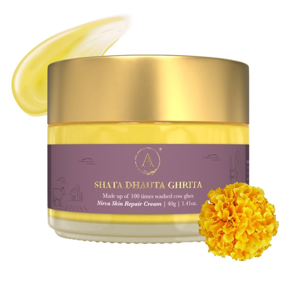 ADHYAY Shata Dhauta Ghrita Skin Renewal Cream Nourishing Hydrating & Age-Defying Ayurvedic Formula Wrinkle Repair & Skincare Infused with 100 times washed Cow Ghee & Marigold Extracts 40 g (Pack of 1)