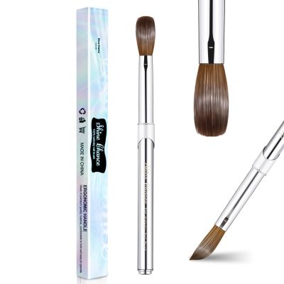 Shine Chance Acrylic Nail Art Brush Size 16, 100% Pure Kolinsky Hair Oval for Application, Professional Extension Manicure Tool Striping Drawing Pen DIY Home Salon, Silver, 1.0 Count