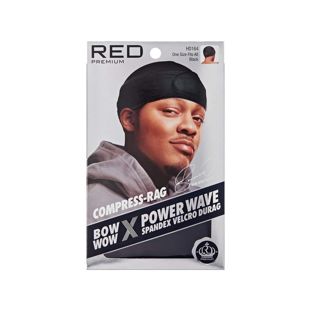 Red by Kiss Premium Bow Wow X Power Wave Durag, 360 Wave Compression Cap for Men & Women, Adjustable Hook-and-Loop Strap, Stylish & Durable, Ideal for Locs, Braids, Finger Waves (Spandex - Black)